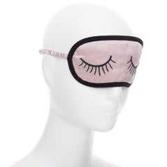 rare CHANEL pink 100% silk CC tear eyelash embroidery sleeping mask pouch set