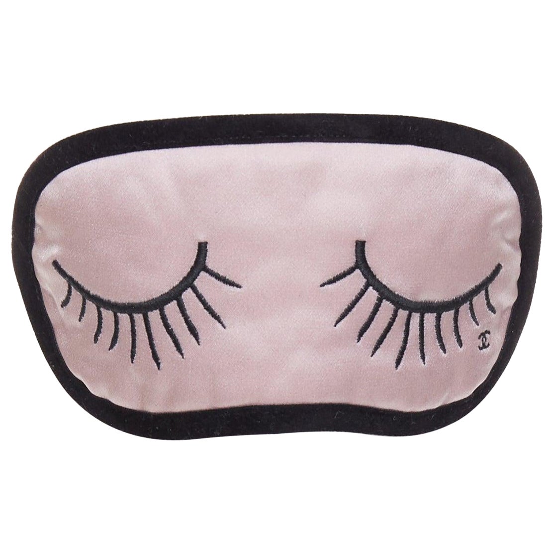 rare CHANEL pink 100% silk CC tear eyelash embroidery sleeping mask pouch set en vente