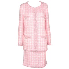 Used Rare Chanel Pink Fantasy Tweed Jacket Skirt Suit Supermarket Collection 46