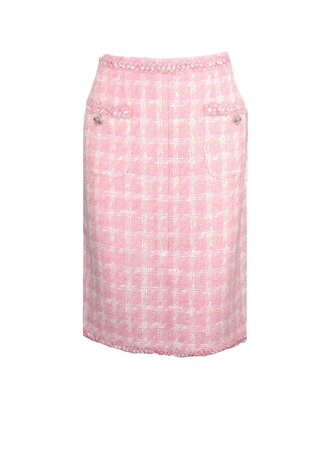 chanel pink tweed skirt