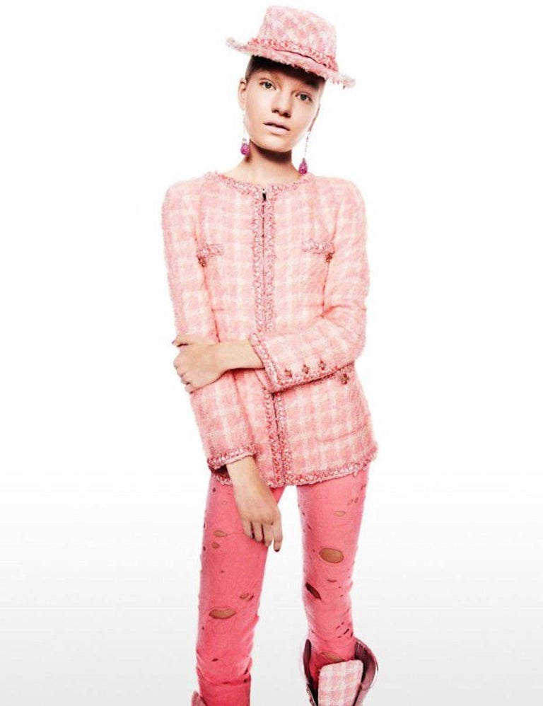 Rare Chanel Pink Fantasy Tweed Jacket Skirt Suit Supermarket Collection 46