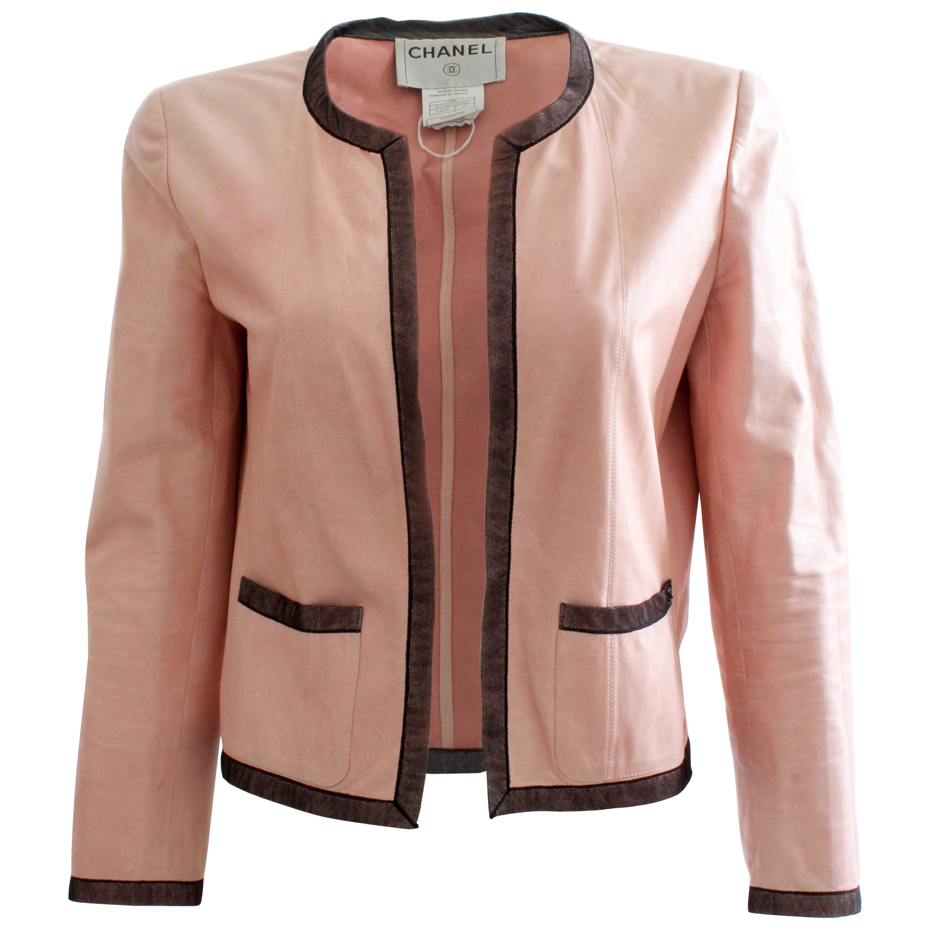 Chanel - Authenticated Jacket - Leather Pink for Women, Very Good Condition