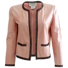Rare Chanel Pink Lambskin Leather Jacket Lace Trim 03P Runway Collection Size 40