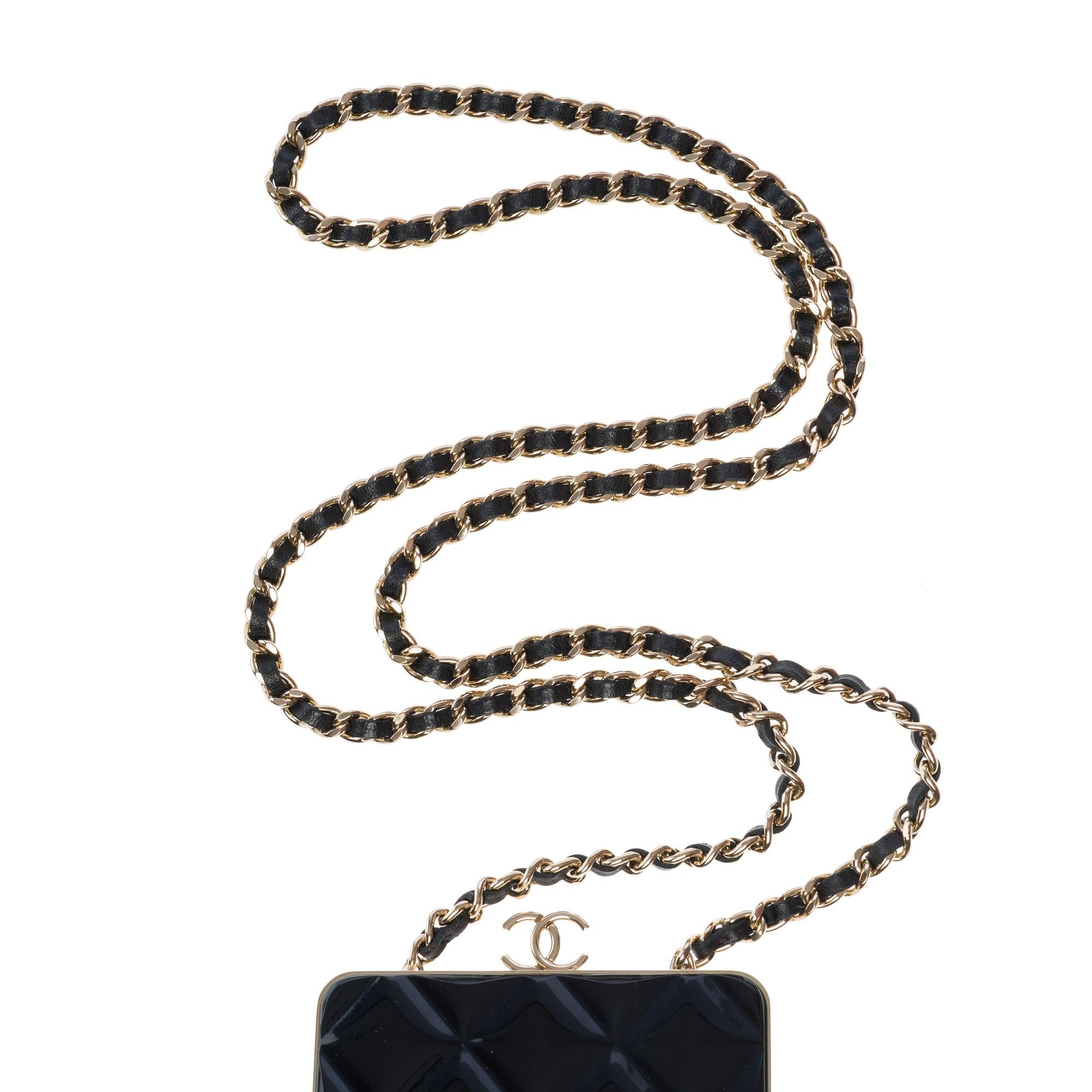 Rare Chanel Plexi Clutch shoulder flap bag in black quilted lamb and plexi, GHW For Sale 5