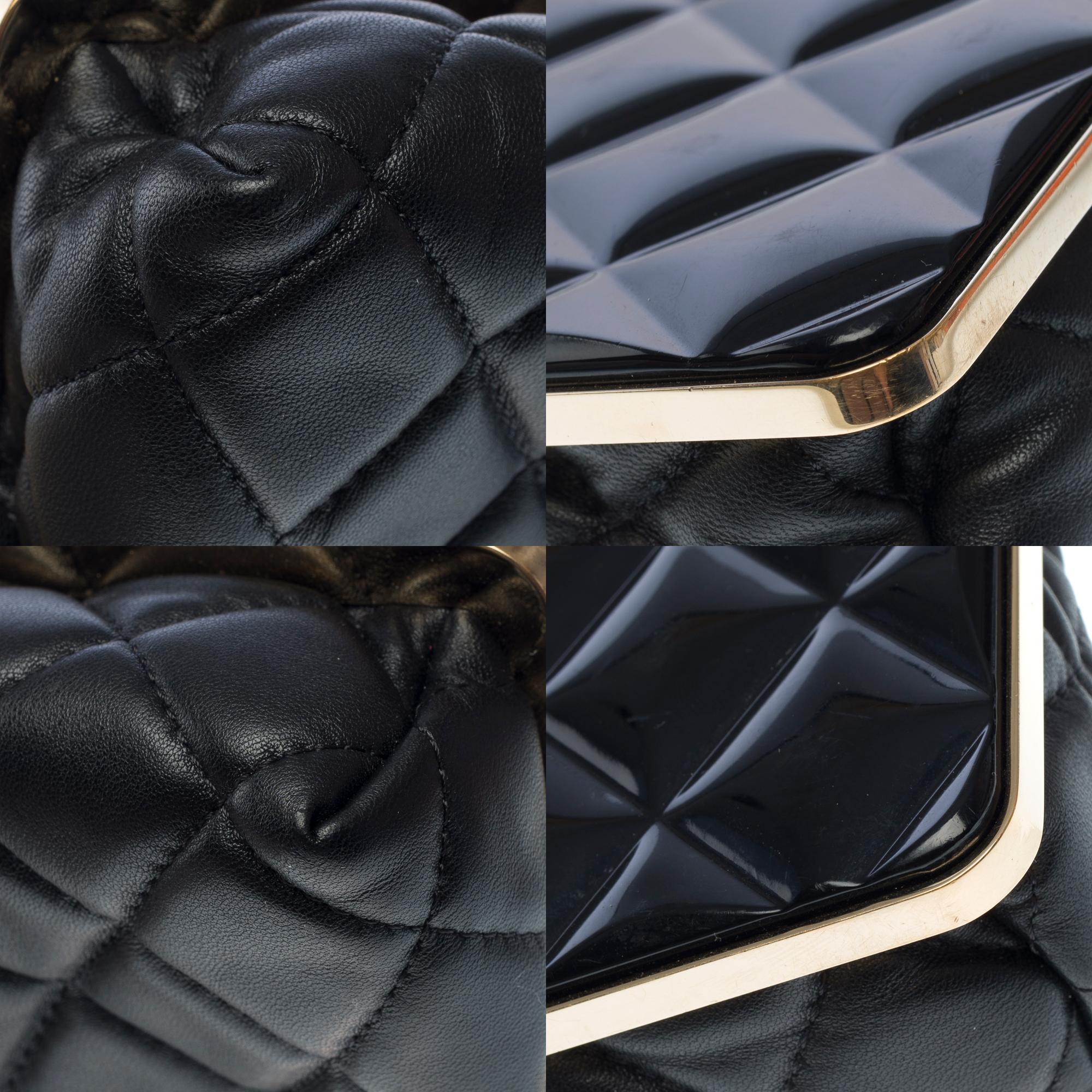 Rare Chanel Plexi Clutch shoulder flap bag in black quilted lamb and plexi, GHW For Sale 7