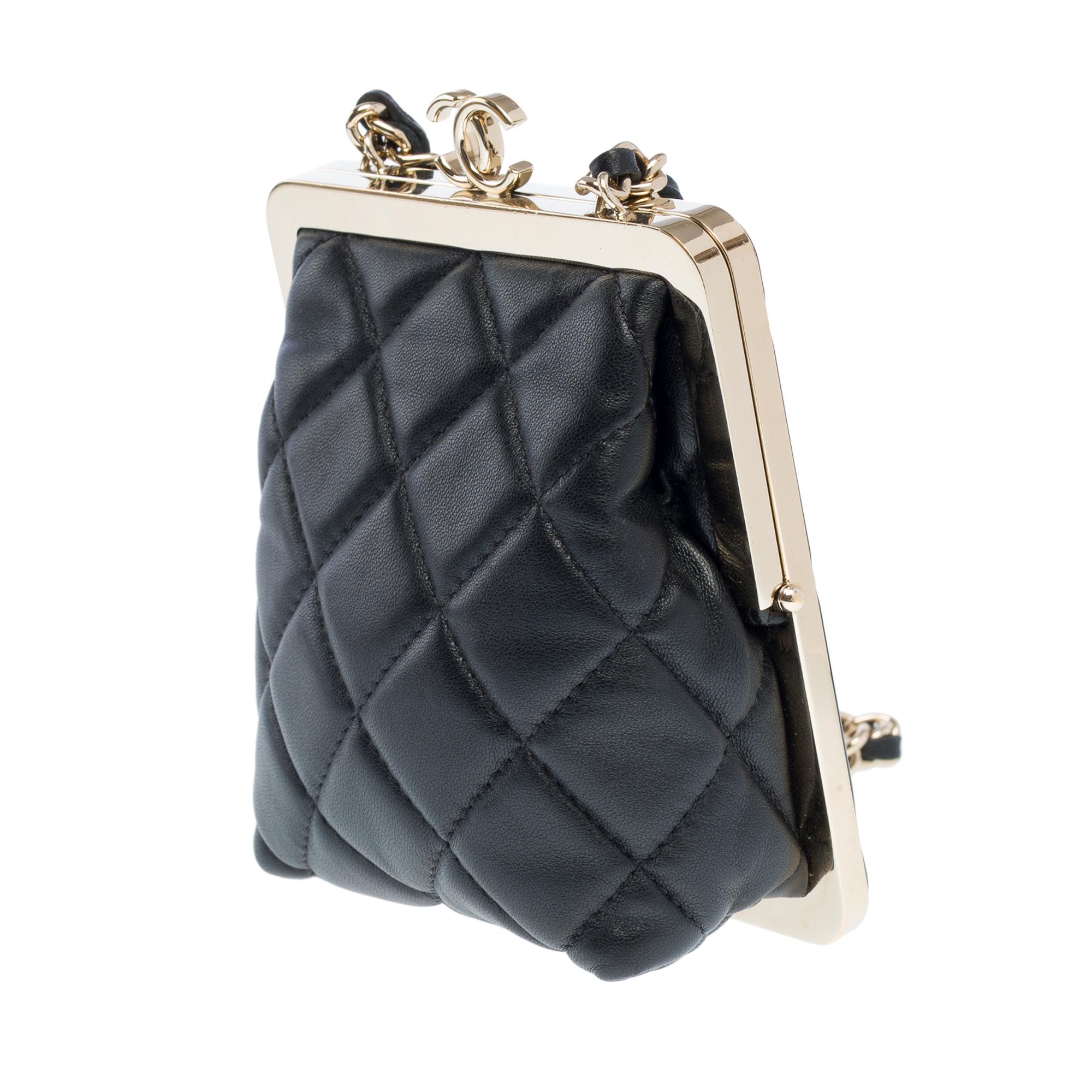 Rare Chanel Plexi Clutch shoulder flap bag in black quilted lamb and plexi, GHW For Sale 1