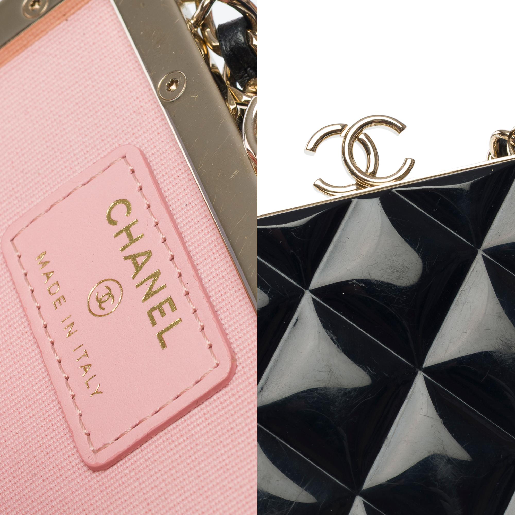 Rare Chanel Plexi Clutch shoulder flap bag in black quilted lamb and plexi, GHW For Sale 2