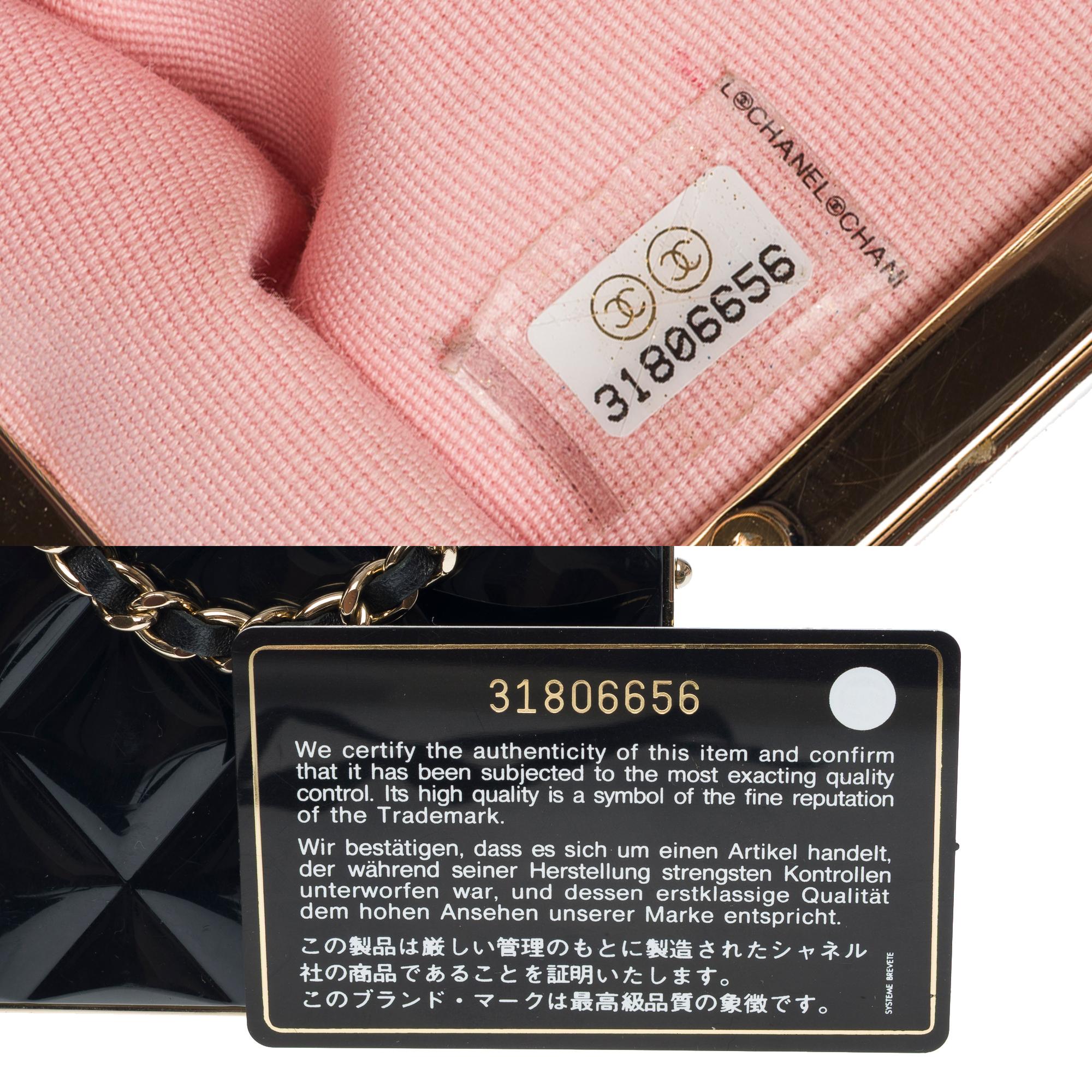 Rare Chanel Plexi Clutch shoulder flap bag in black quilted lamb and plexi, GHW For Sale 3