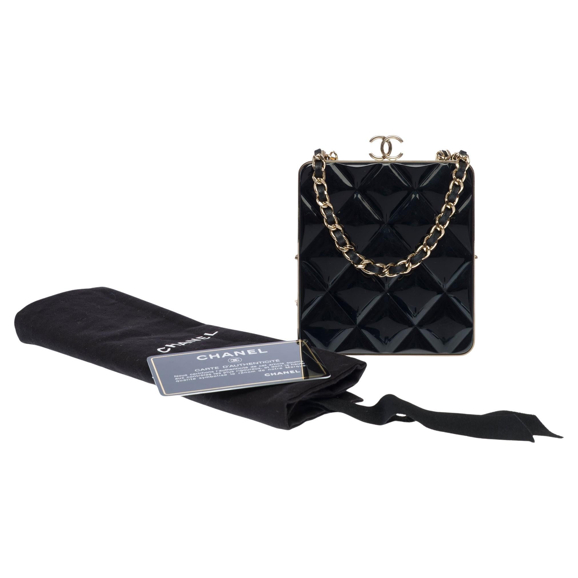 Rare Chanel Plexi Clutch shoulder flap bag in black quilted lamb and plexi, GHW For Sale