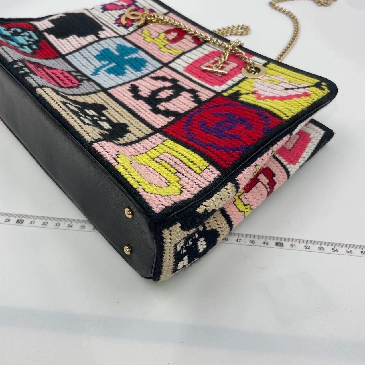 Rare Chanel Precious Symbols Needlepoint Shoulder Bag Shopper Tote For Sale 5