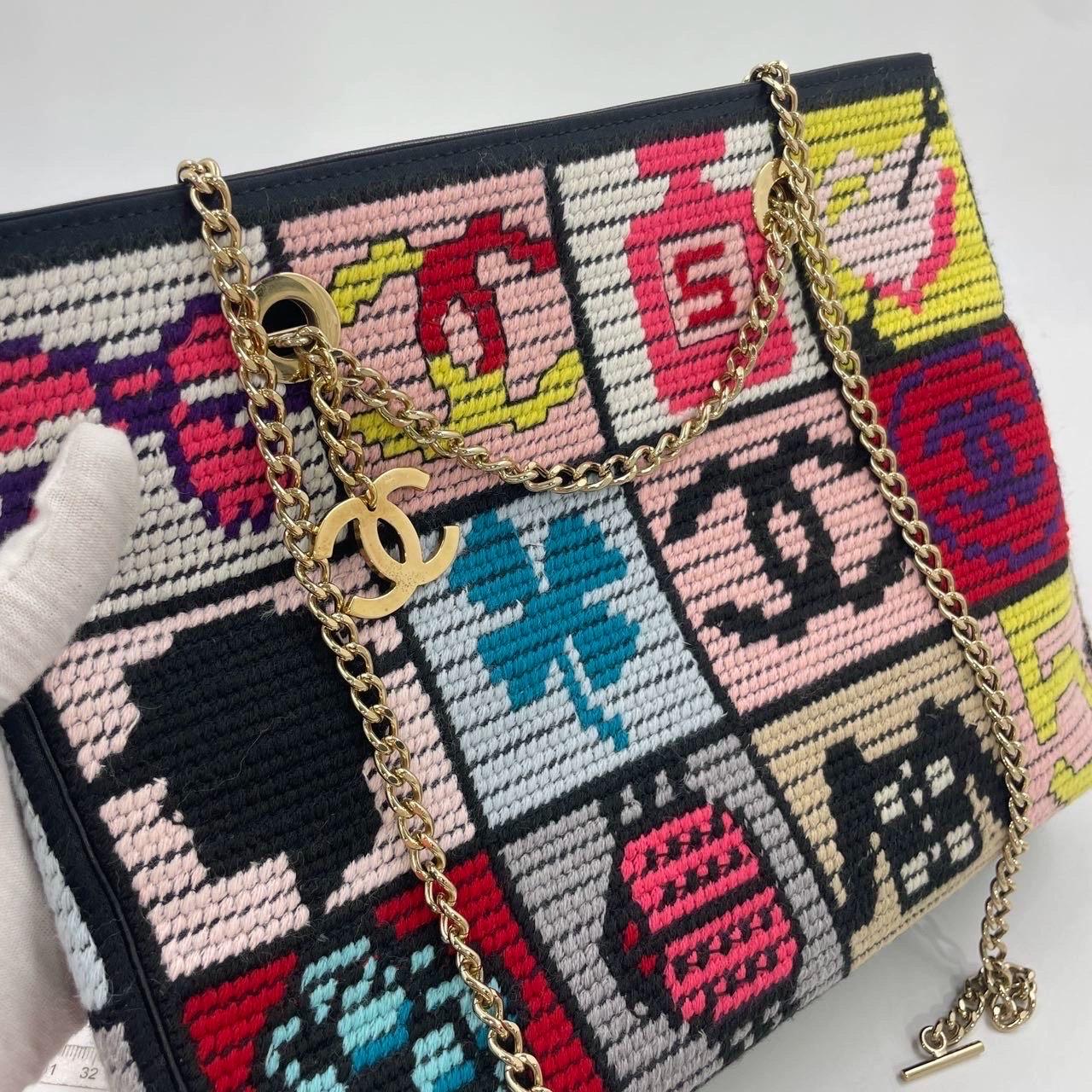 Rare Chanel Precious Symbols Needlepoint Shoulder Bag Shopper Tote For Sale 10