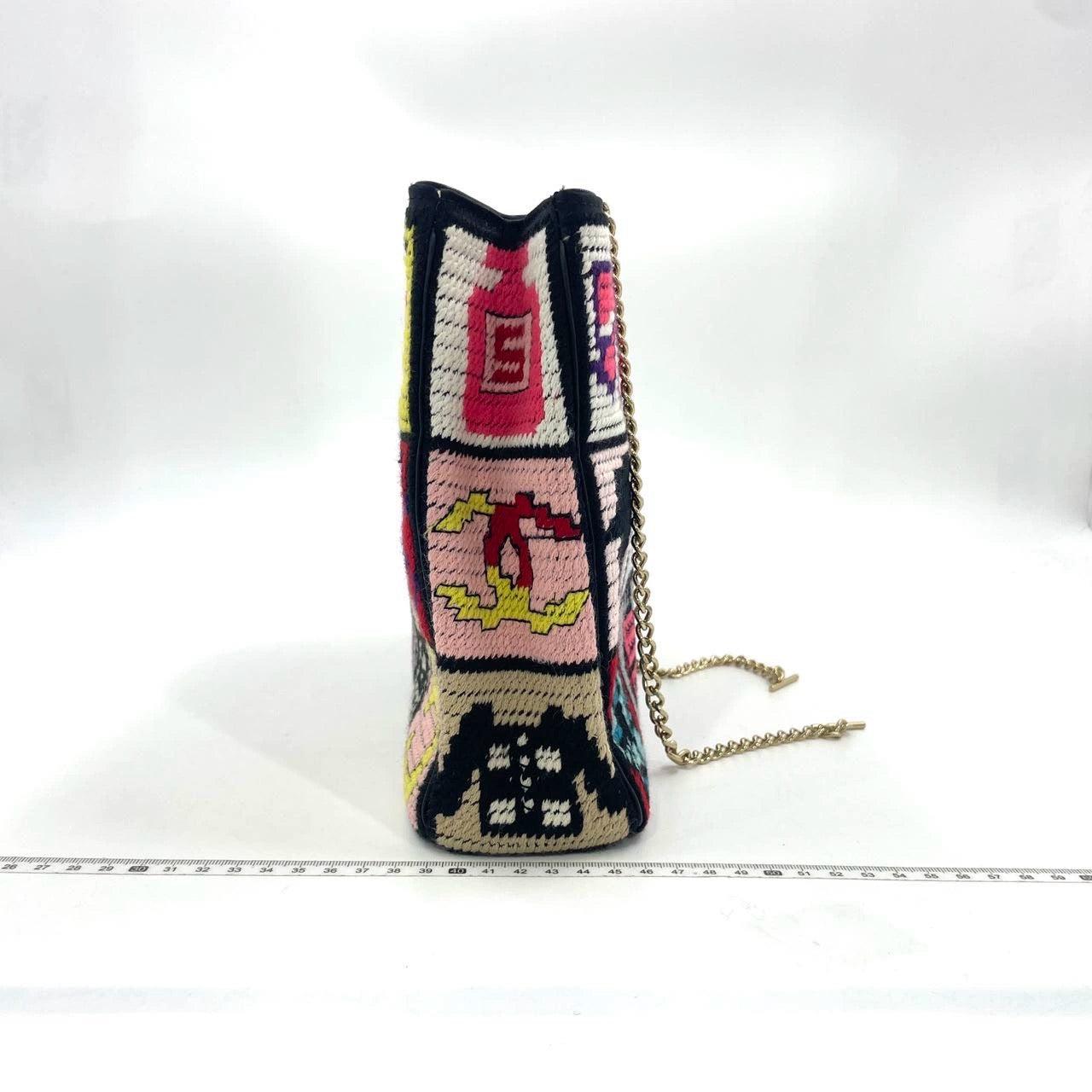 Rare Chanel Precious Symbols Needlepoint Shoulder Bag Shopper Tote
These are professional photos of the actual bag.
This shoulder bag features a tweed body patchwork with Classic Chanel Icons, gold-tone chain straps, open top, and interior zip