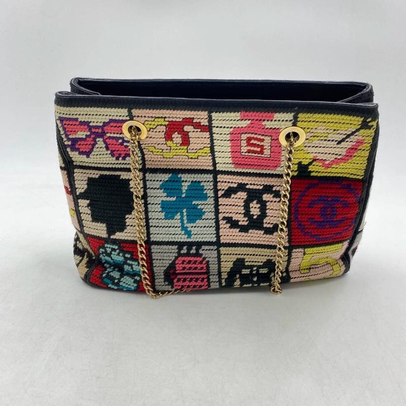 Rare Chanel Precious Symbols Needlepoint Shoulder Bag Shopper Tote 4