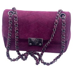 Rare Chanel Purple Suede Pagoda Flap Bag with Ruthenium Hardware