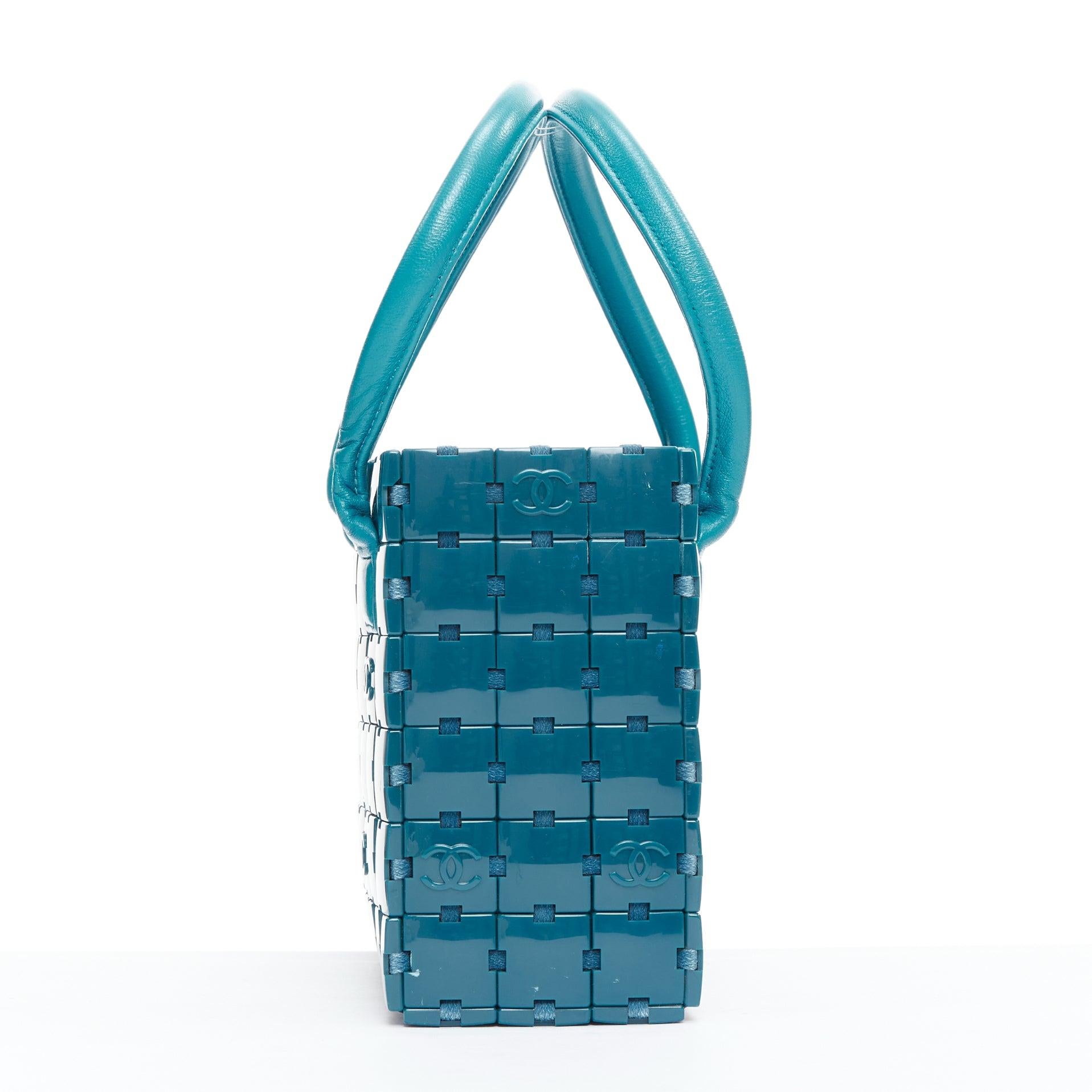 rare CHANEL Puzzle blue plastic CC chip leather stitch tote bag In Good Condition For Sale In Hong Kong, NT