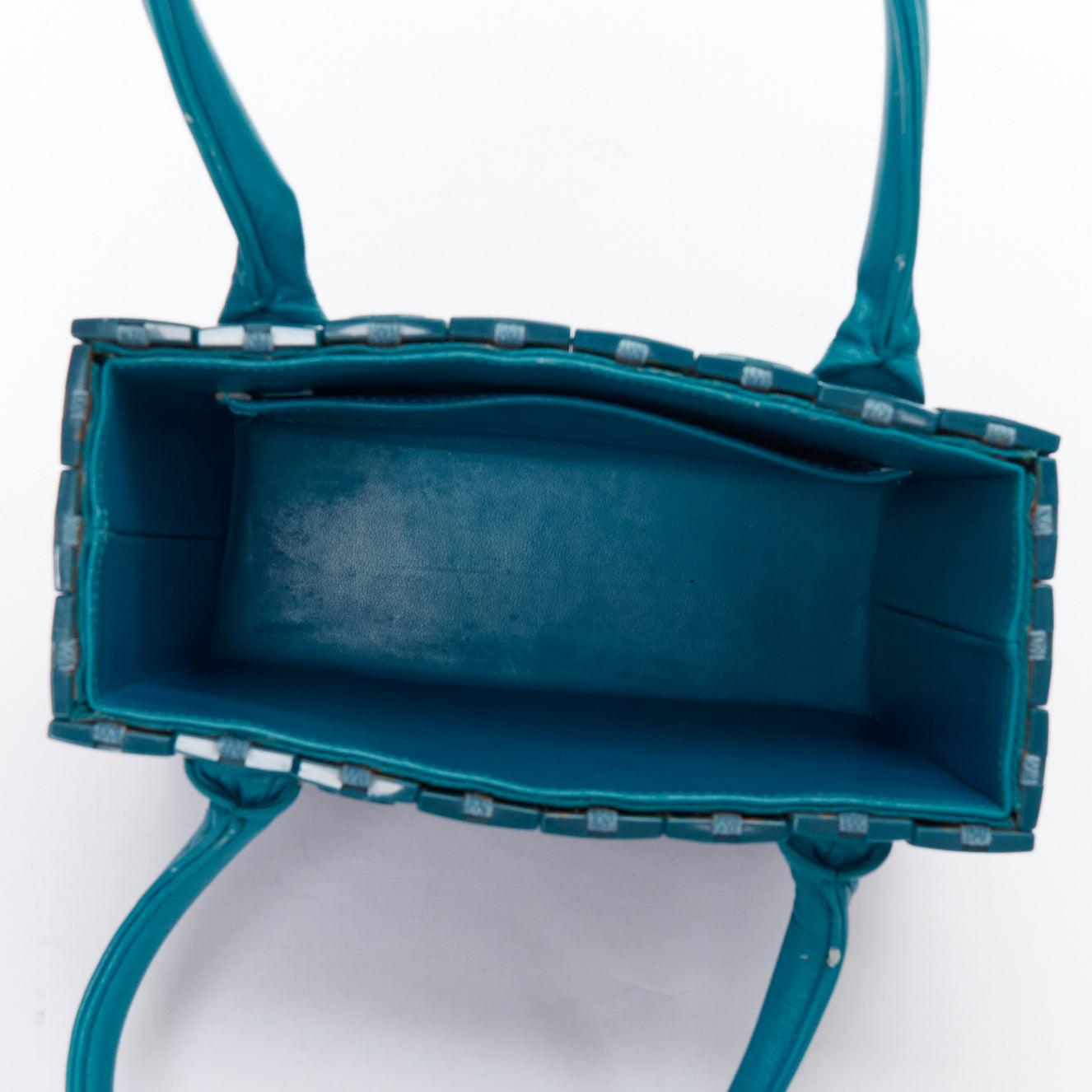 rare CHANEL Puzzle blue plastic CC chip leather stitch tote bag For Sale 3