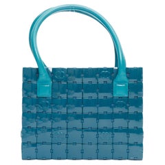 raro bolso tote CHANEL Puzzle azul plástico CC chip cuero puntada