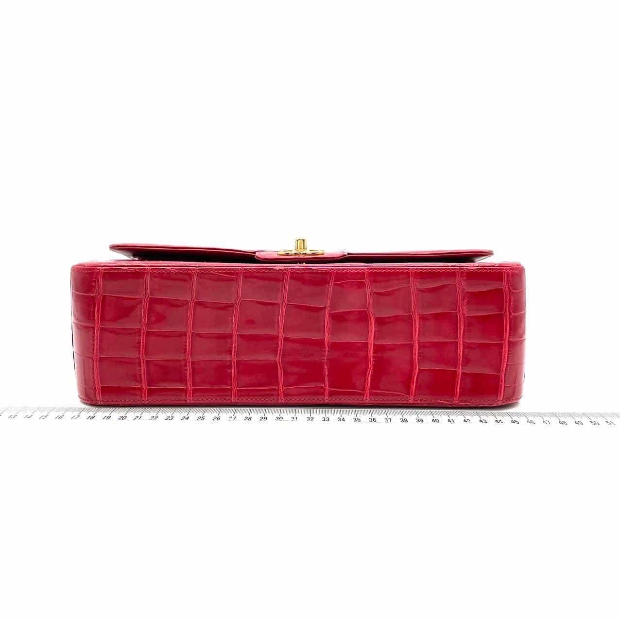 Seltene Chanel Rot Echt Alligator Jumbo Doppelklappe Handtasche mit GHW im Angebot 7