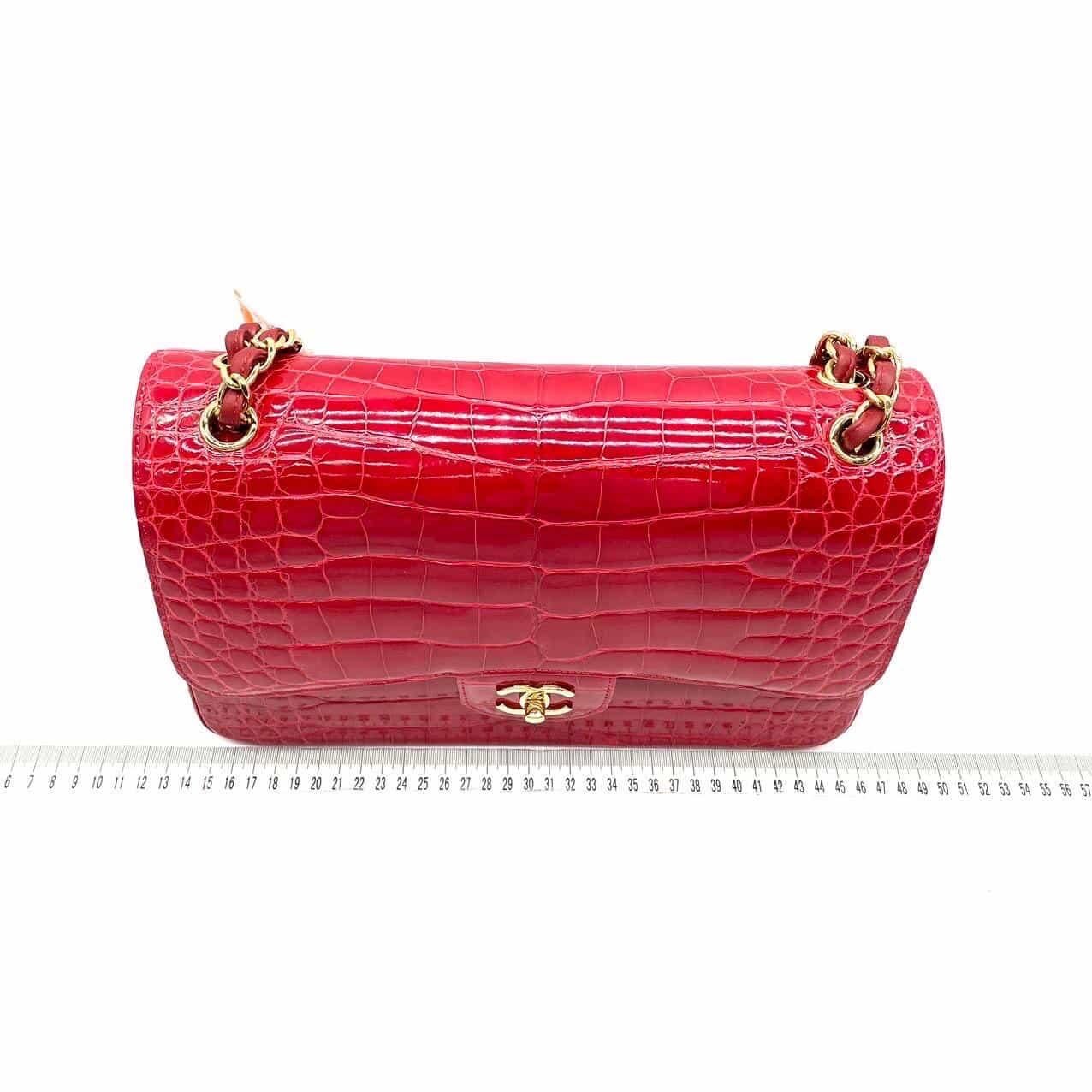 Seltene Chanel Rot Echt Alligator Jumbo Doppelklappe Handtasche mit GHW im Angebot 8
