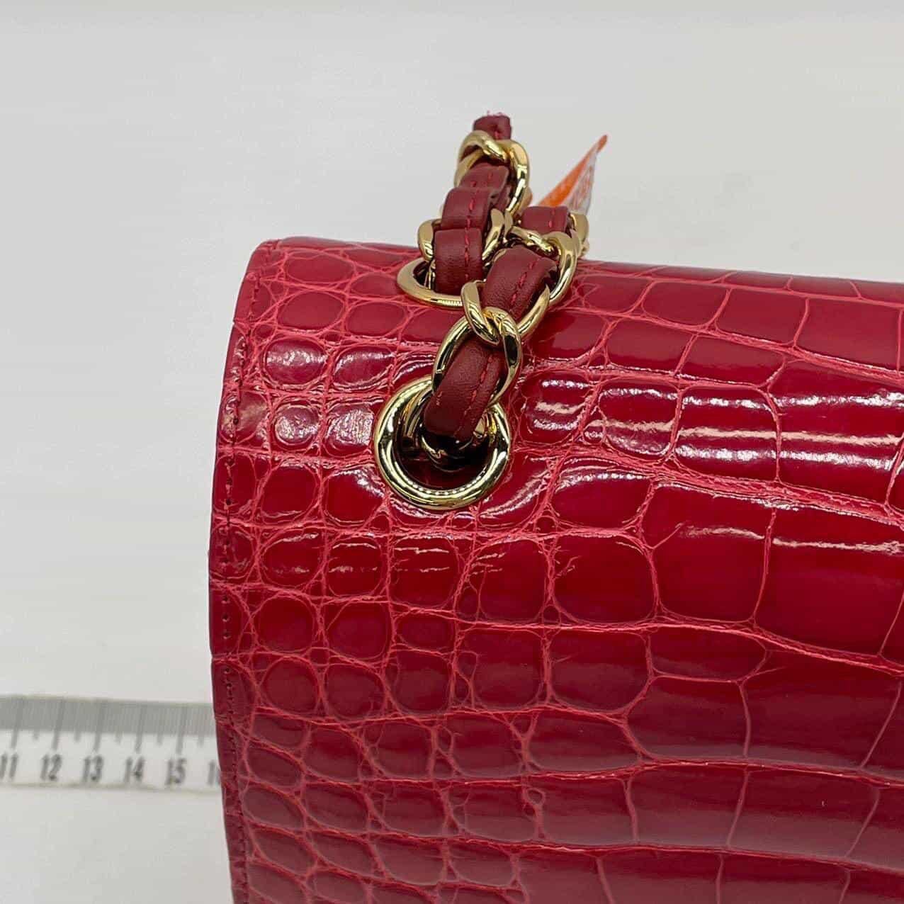 Seltene Chanel Rot Echt Alligator Jumbo Doppelklappe Handtasche mit GHW im Angebot 10