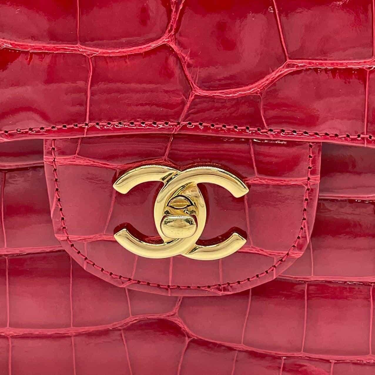Seltene Chanel Rot Echt Alligator Jumbo Doppelklappe Handtasche mit GHW im Angebot 12