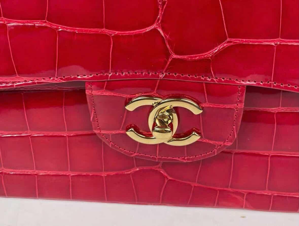 Seltene Chanel Rot Echt Alligator Jumbo Doppelklappe Handtasche mit GHW im Angebot 2