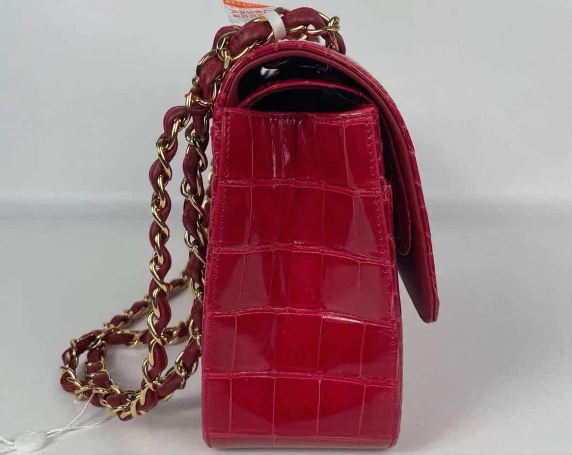 Seltene Chanel Rot Echt Alligator Jumbo Doppelklappe Handtasche mit GHW im Angebot 3