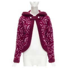 Seltene CHANEL Rote rosa Kamelie CC Wolle Strickjacke mit Boucle-Besatz FR34 XS