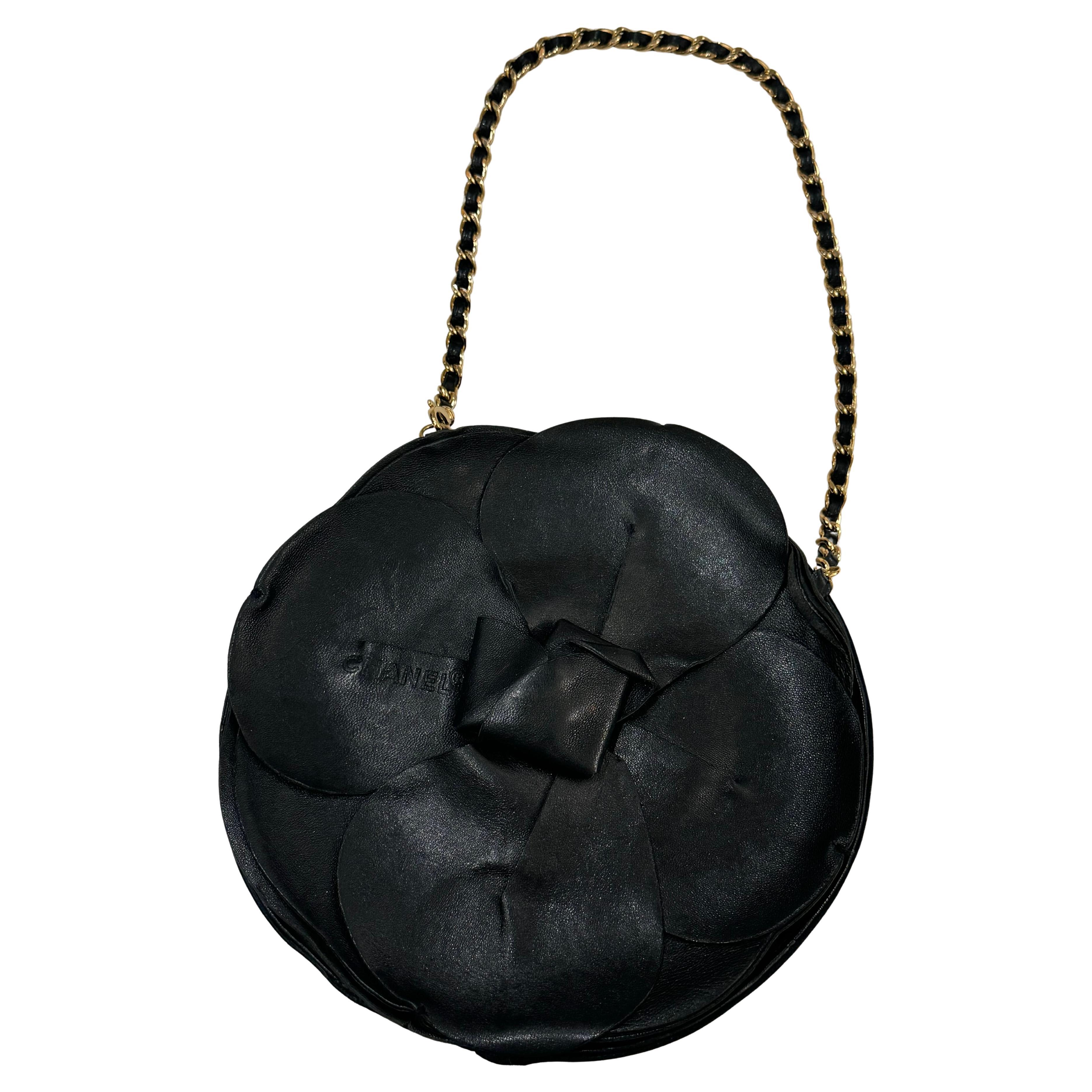 Rare Chanel runway 2002 camelia leather and satin silk bag minaudière For Sale