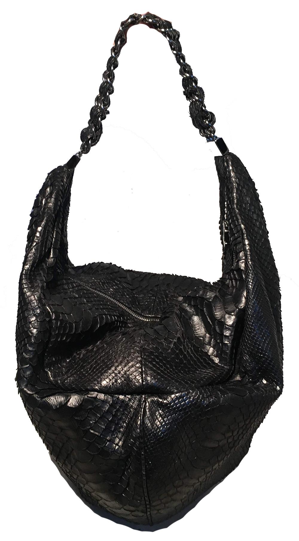 RARE Chanel Runway Black Python Snakeskin Hobo Shoulder Satchel Bag In Excellent Condition In Philadelphia, PA