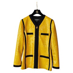 Rare Chanel S/S 1991 SCUBA Yellow Sequin Jacket City Surfer by Karl SZ 36