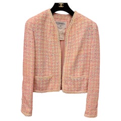 Rare Chanel S/S 1994 confetti and pastel colors tweed pvc trim runway jacket