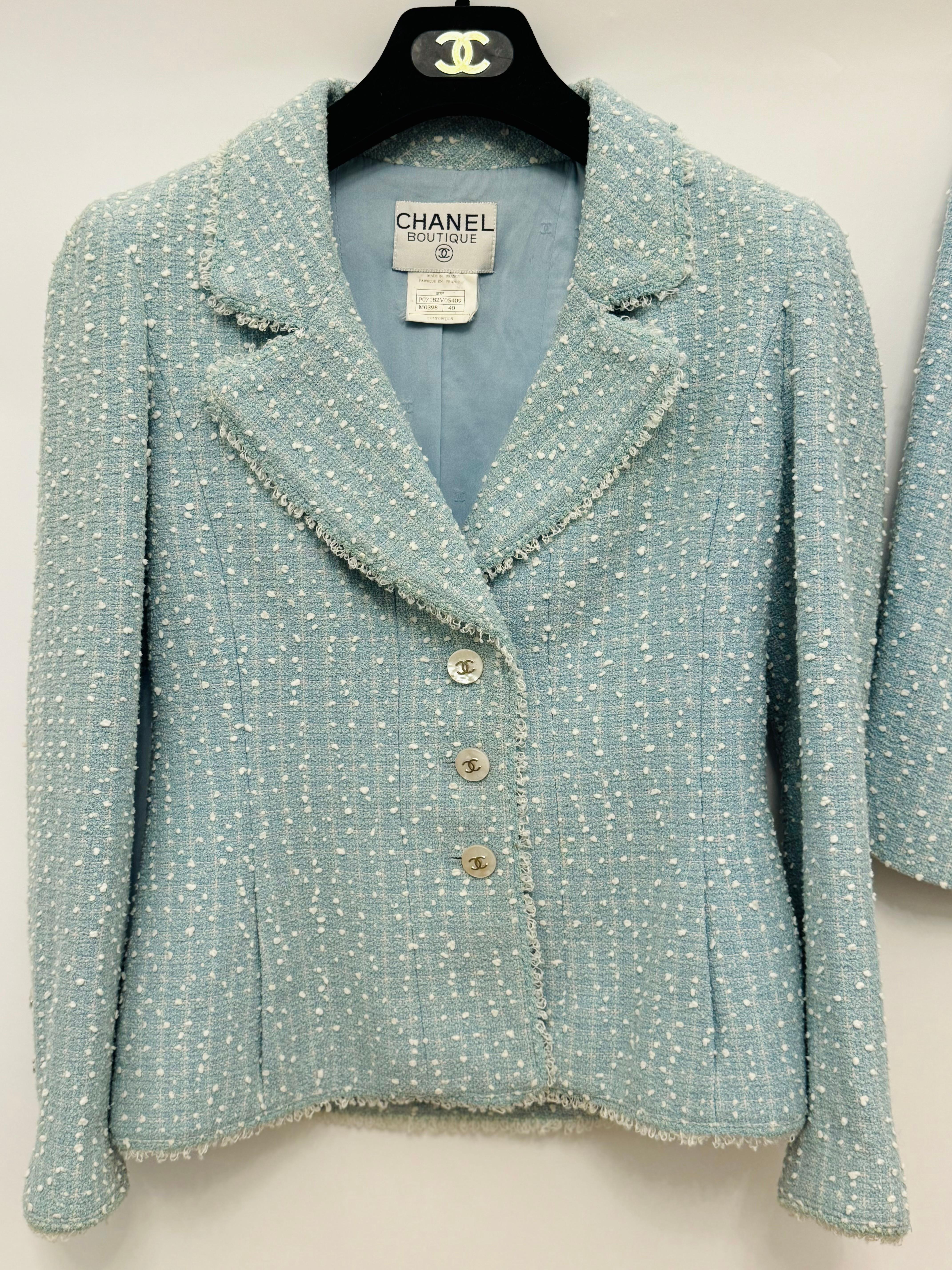 Raro abito Chanel P/E 1997 Principessa Lady Diana gonna blu cielo in vendita 8