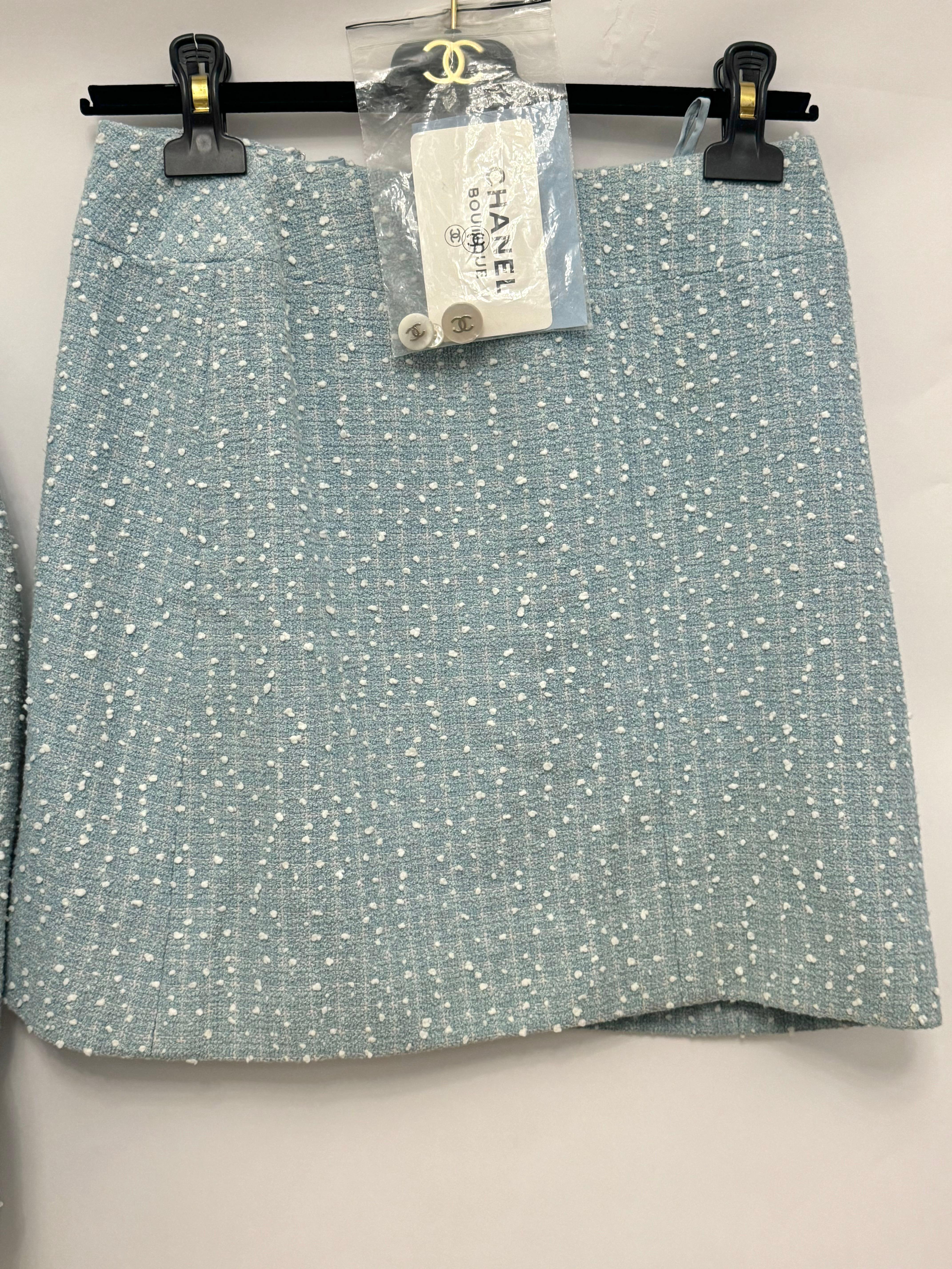 Raro abito Chanel P/E 1997 Principessa Lady Diana gonna blu cielo in vendita 10
