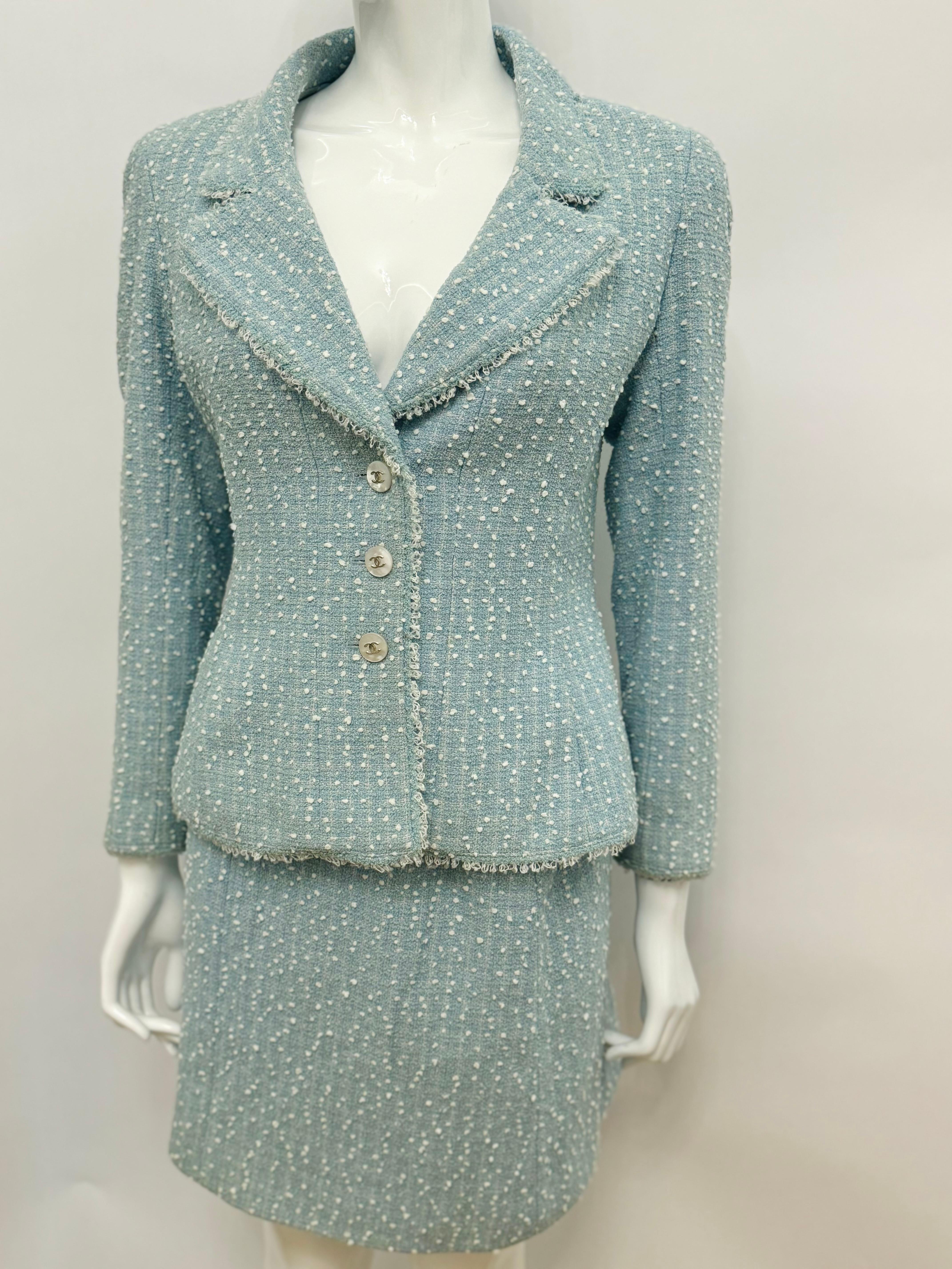 Raro abito Chanel P/E 1997 Principessa Lady Diana gonna blu cielo in vendita 14