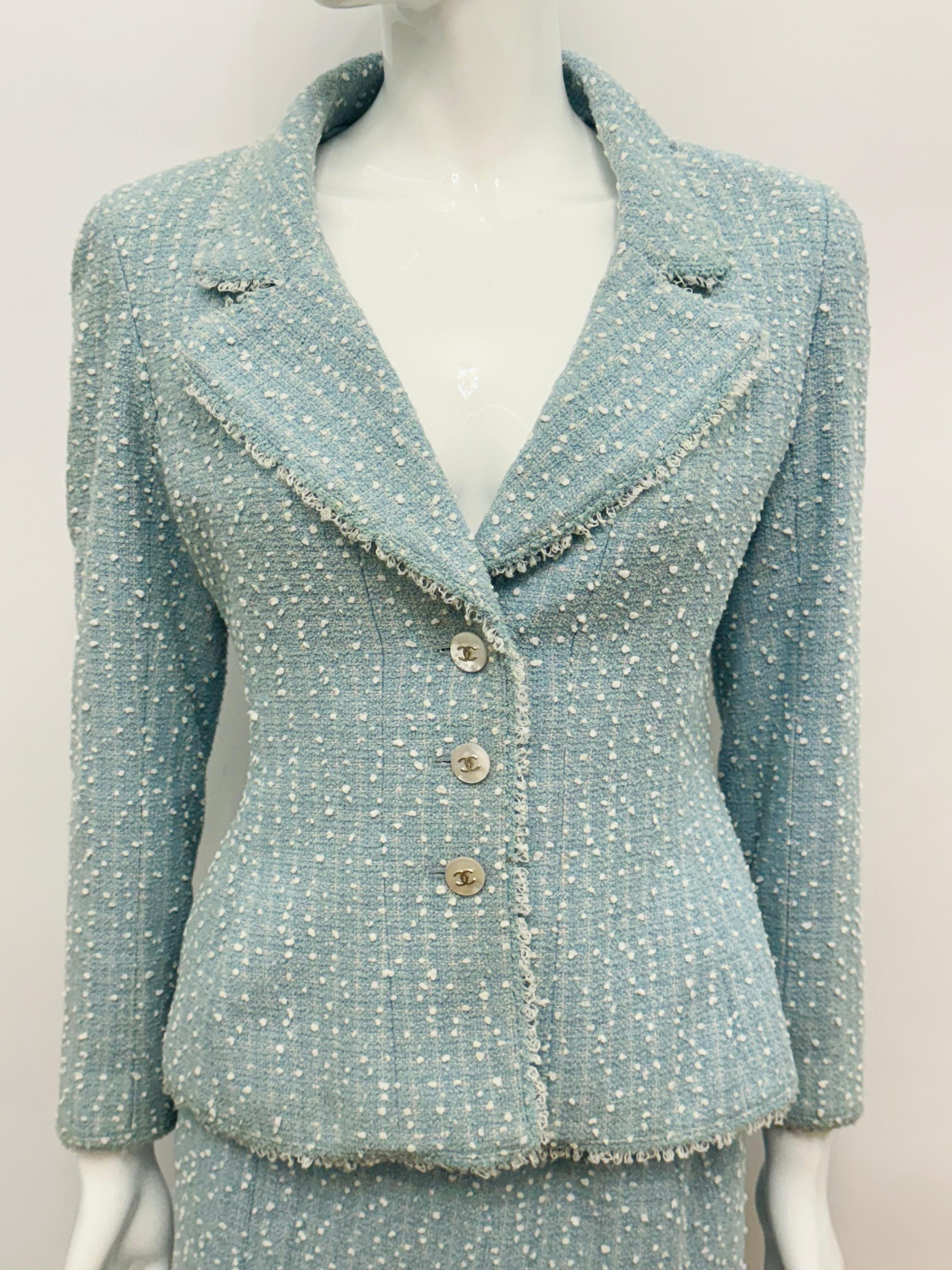Raro abito Chanel P/E 1997 Principessa Lady Diana gonna blu cielo in vendita 3