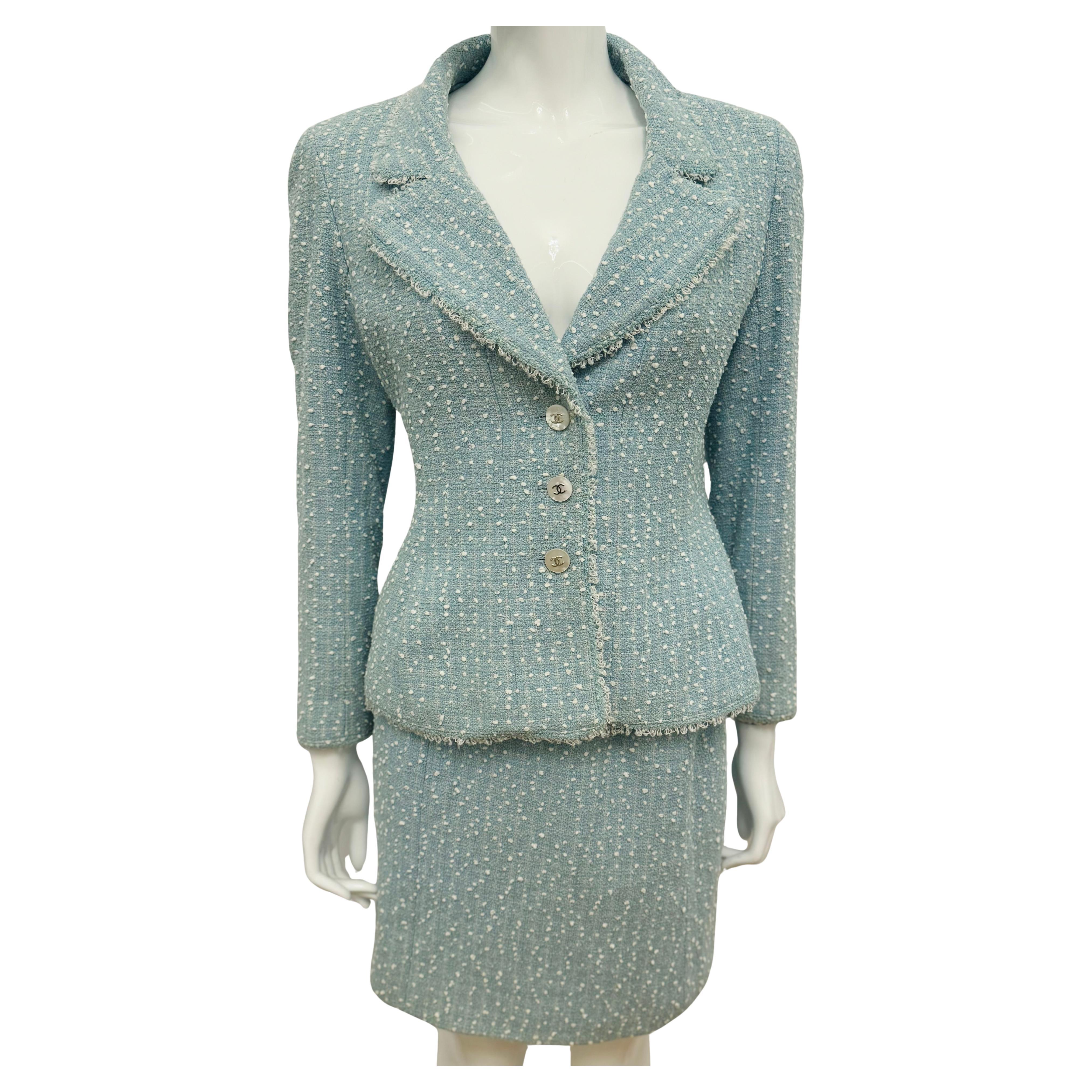Raro abito Chanel P/E 1997 Principessa Lady Diana gonna blu cielo in vendita