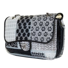 Rare Chanel Sac Timeless Decorated with Black, White, Grey Chanel Fabric Motifs