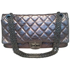 RARE Chanel Silver Aged Calfskin 228 Reissue Double Flap Classic Shoulder Bag
