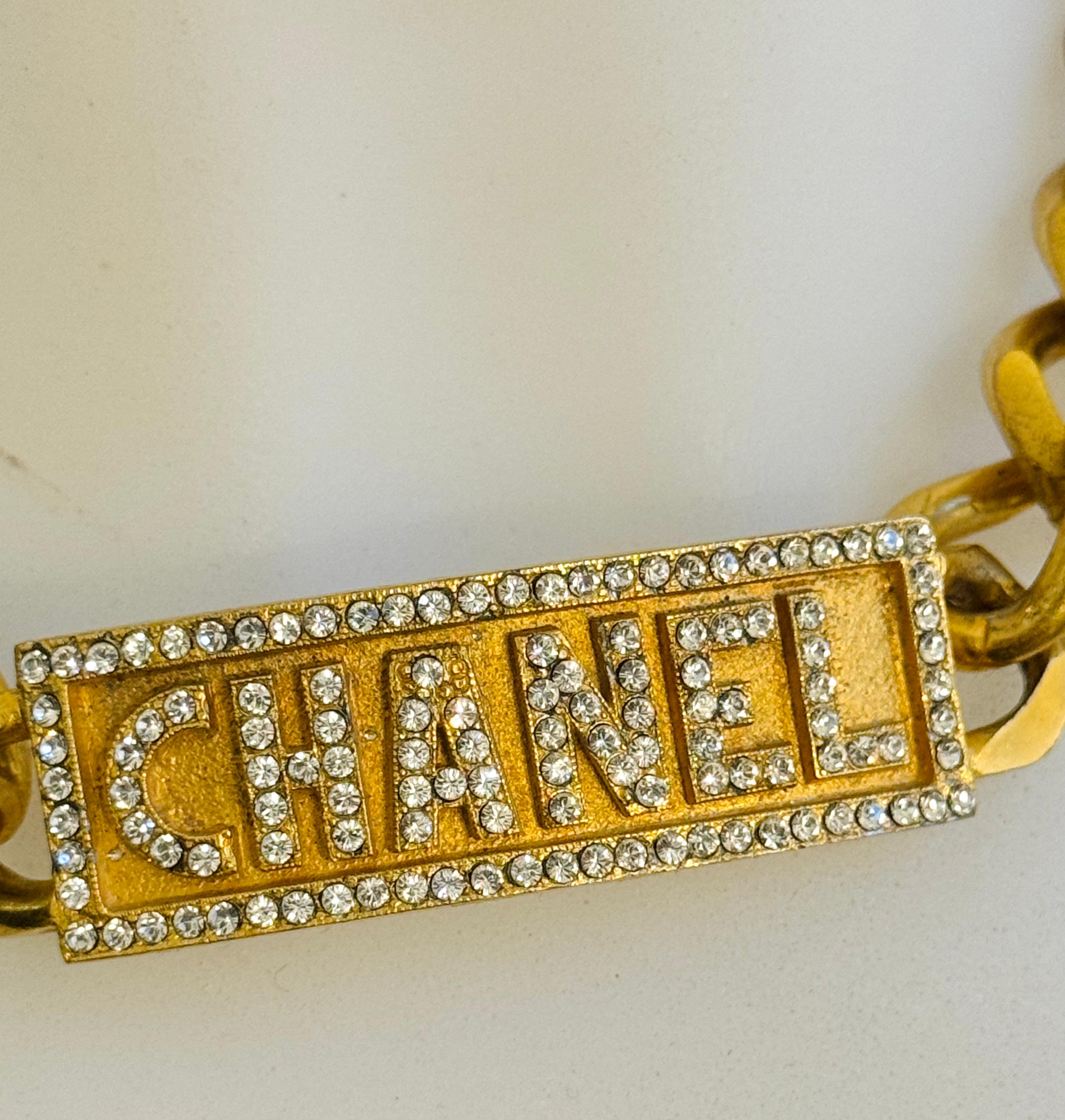 Rare Chanel spring summer 1995 Barbie collection 24k gold plated logo plate name Choker necklace, very good condition, one of the rarest vintage Chanel necklace 