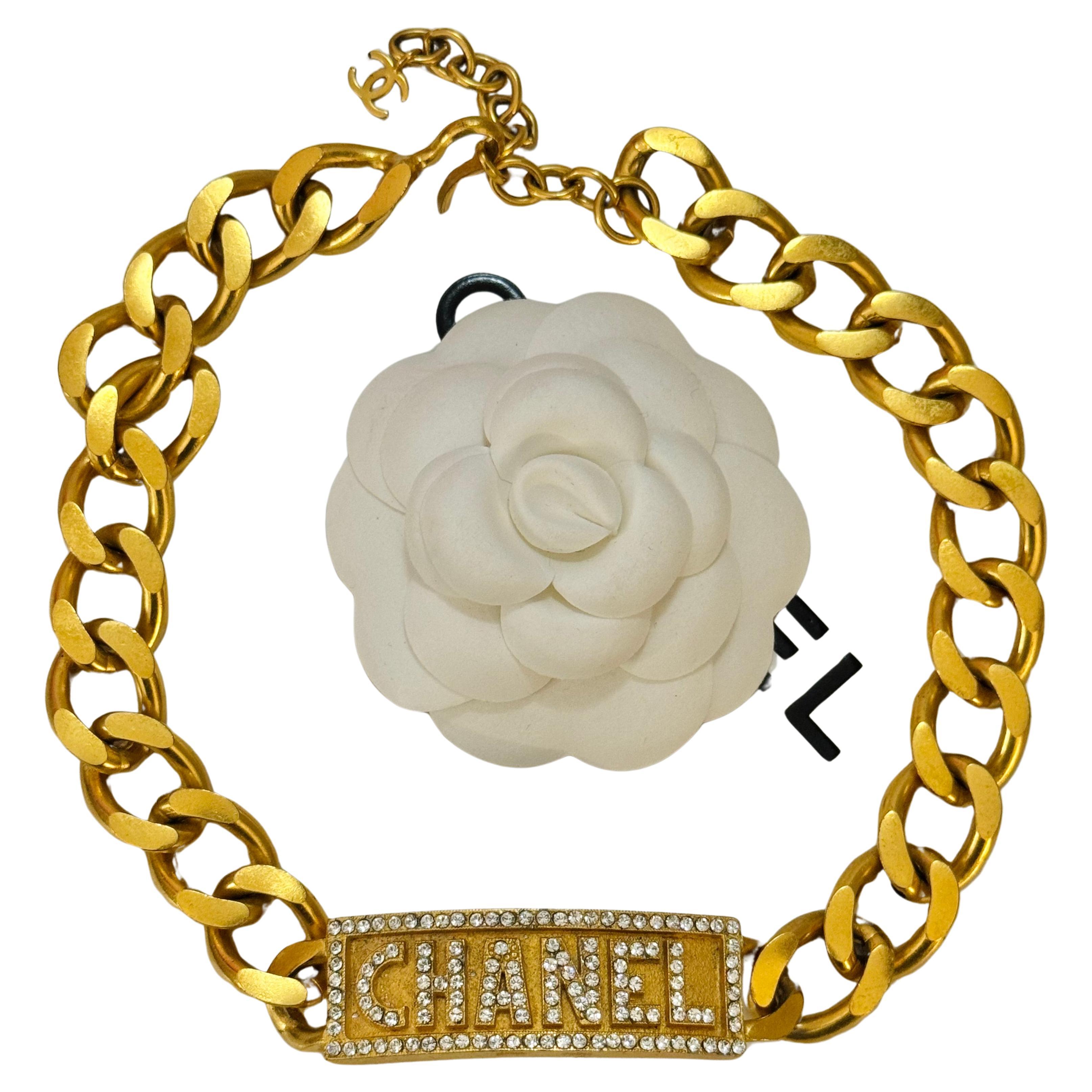 Rare Chanel Spring 1995 Barbie collection logo plate choker necklace