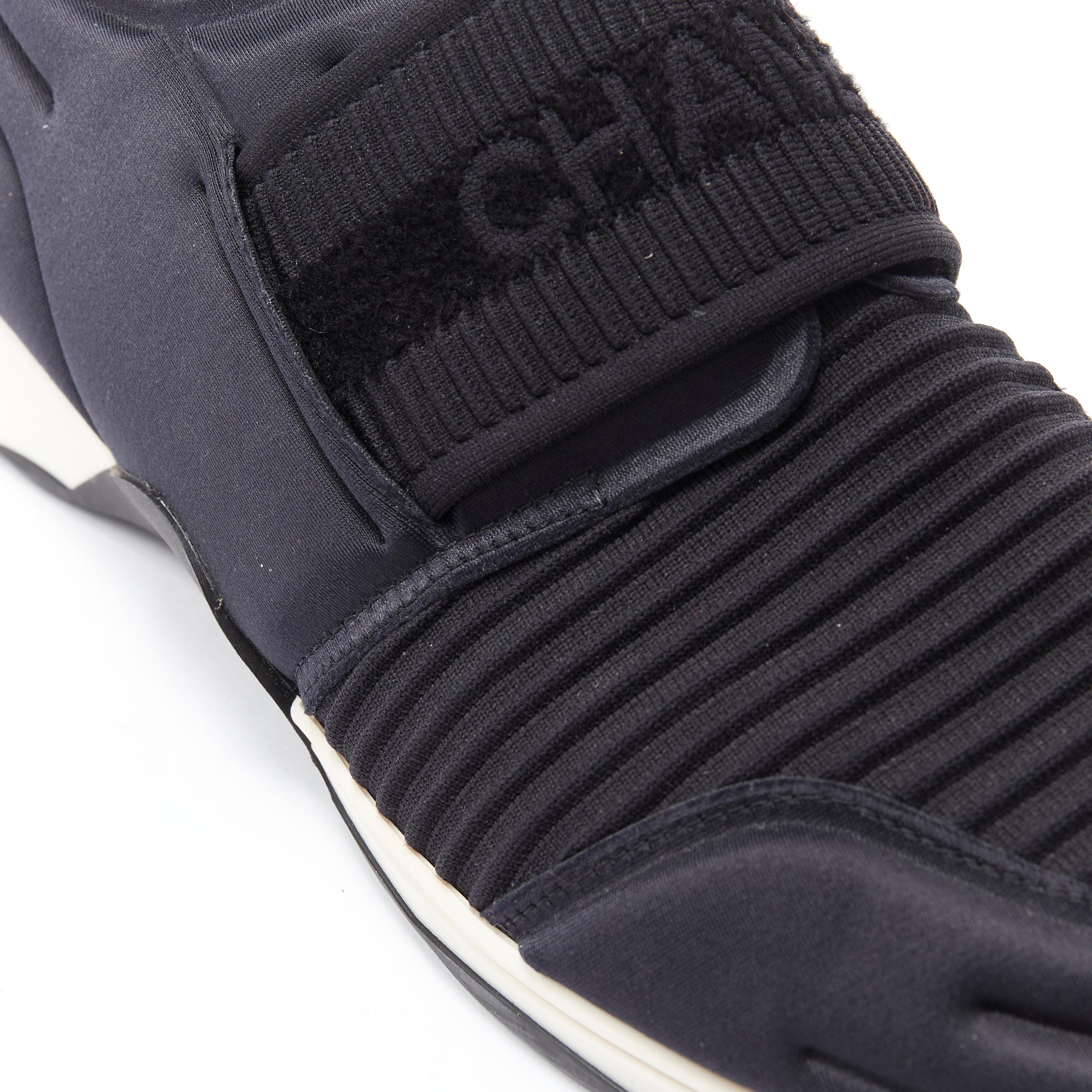 rare CHANEL Stretch Speed black logo strap sock knit high top sneakers EU42 3