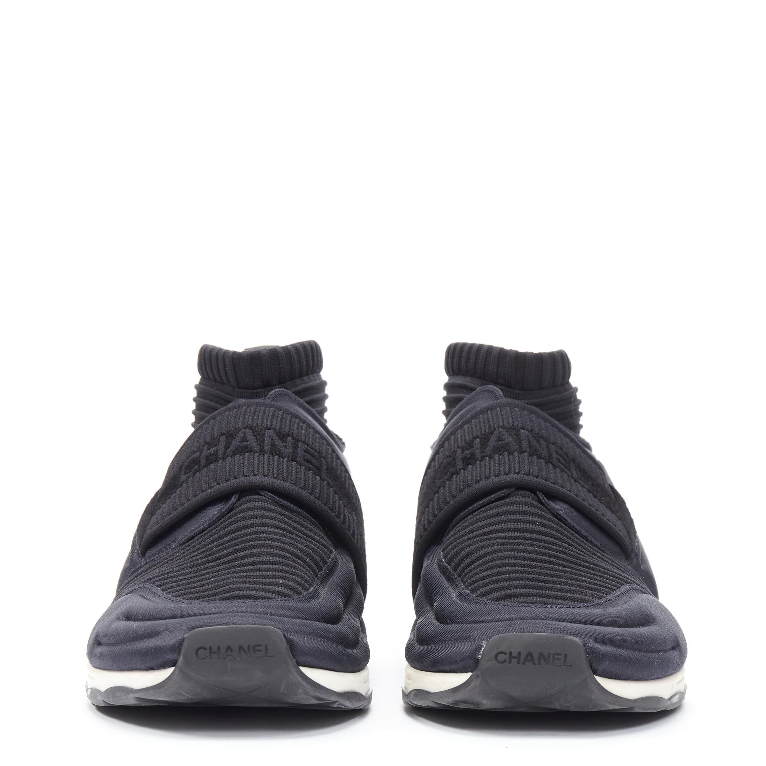 rare CHANEL Stretch Speed black logo strap sock knit high top sneakers EU42 4