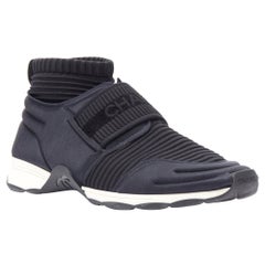 rare CHANEL Stretch Speed black logo strap sock knit high top sneakers EU42
