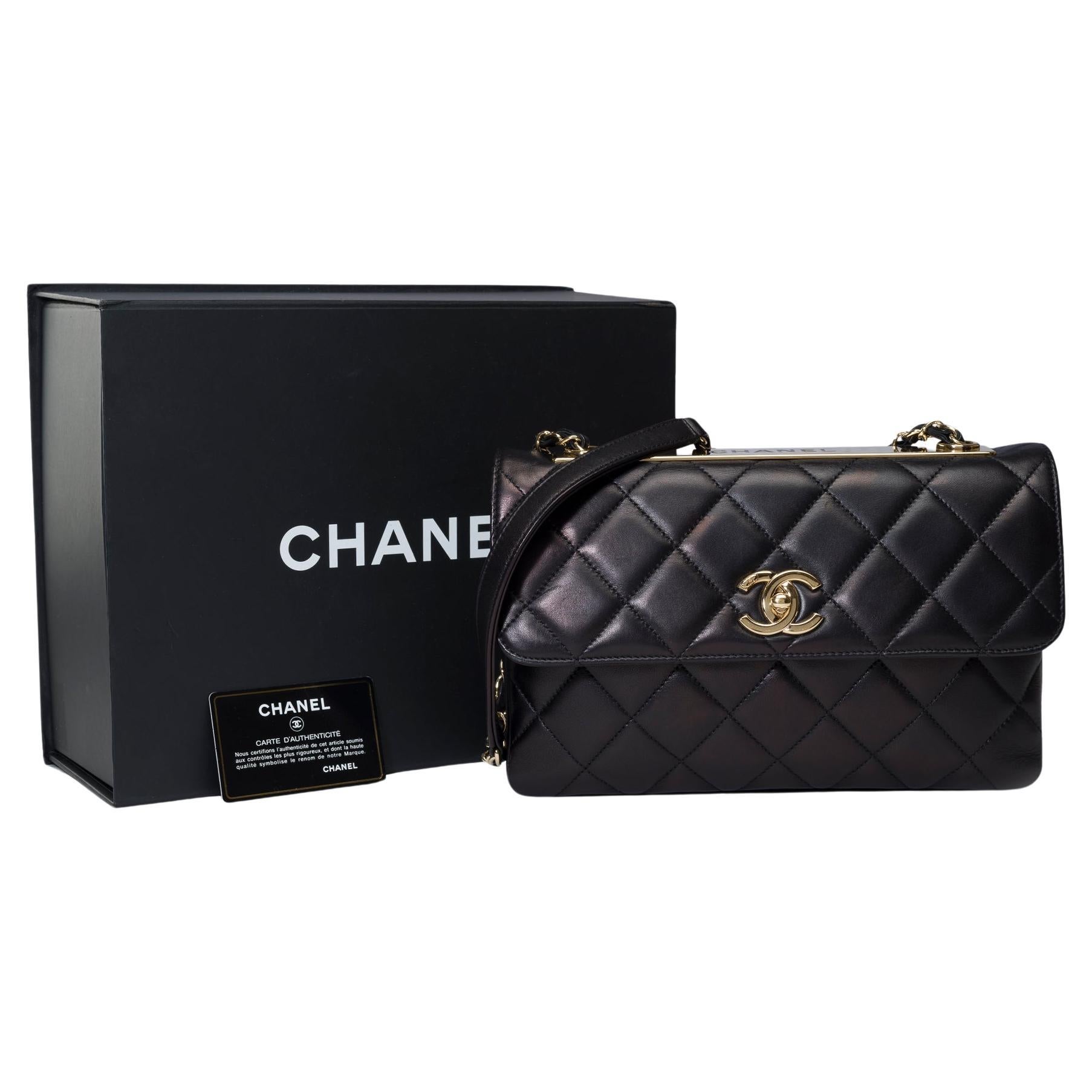 Rare Chanel Timeless/Classic Coco Trendy CC shoulder bag in black leather, GHW  For Sale