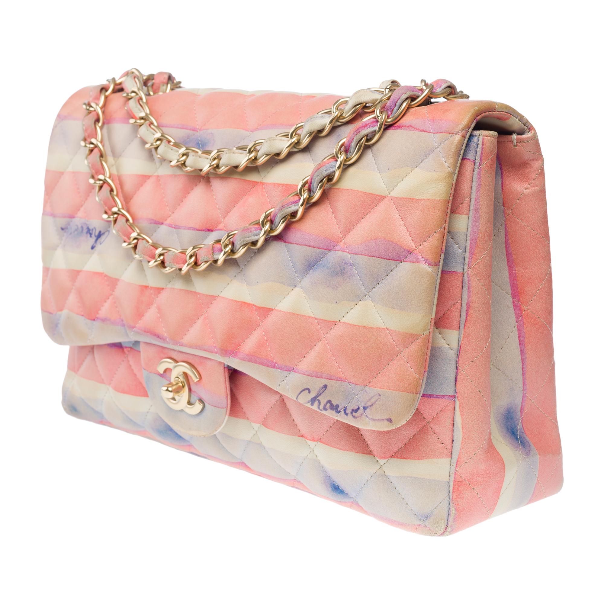 Rare Chanel Timeless Jumbo Flap Bag Watercolor Print quilted lambskin, MGHW For Sale 1