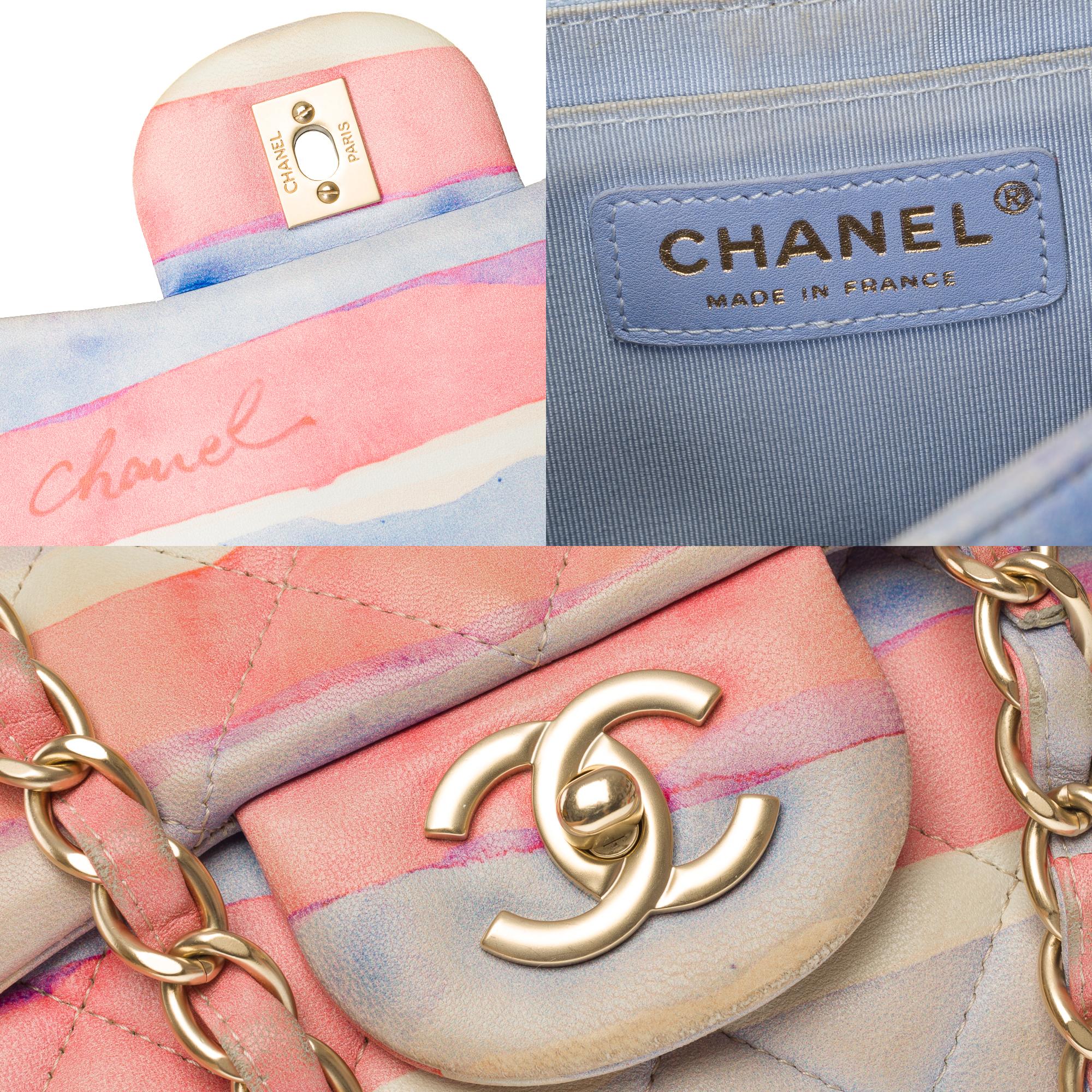 Rare Chanel Timeless Flap Bag Watercolor Print Agneau matelassé, MGHW en vente 3