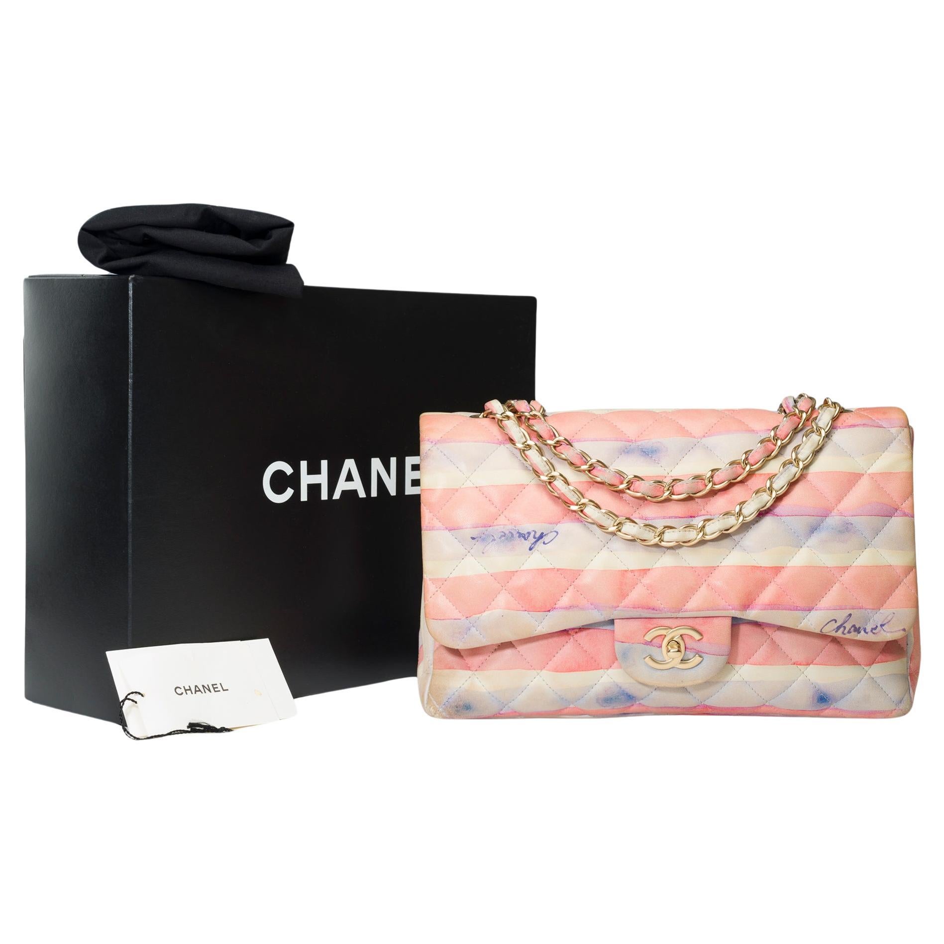 Rare Chanel Timeless Jumbo Flap Bag Watercolor Print quilted lambskin, MGHW For Sale