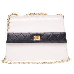 Rare Chanel Trapeze bicolor white/blue navy handbag in leather with its wallet