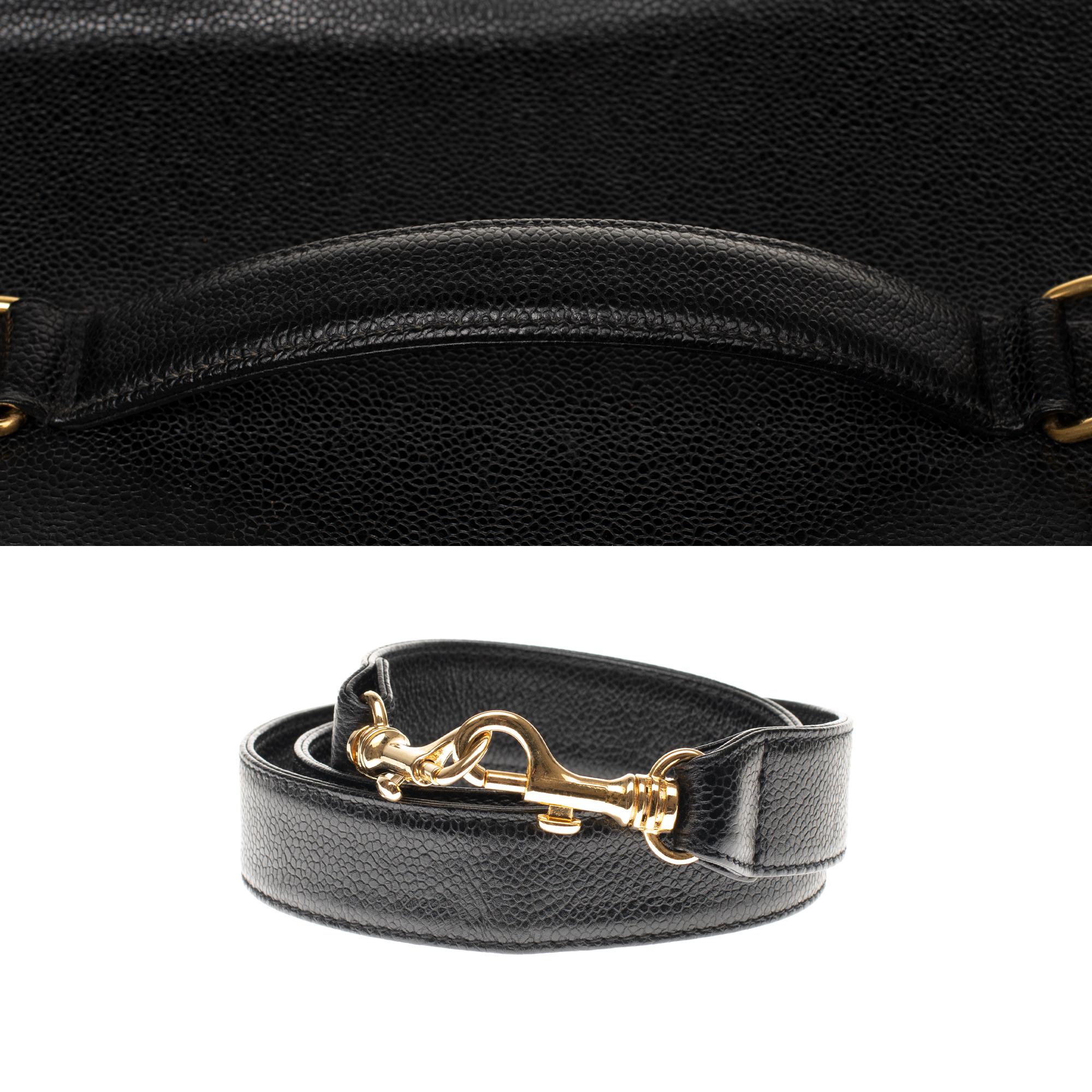 Rare Chanel Vanity Case in Caviar black leather with strap , gold hardware 3
